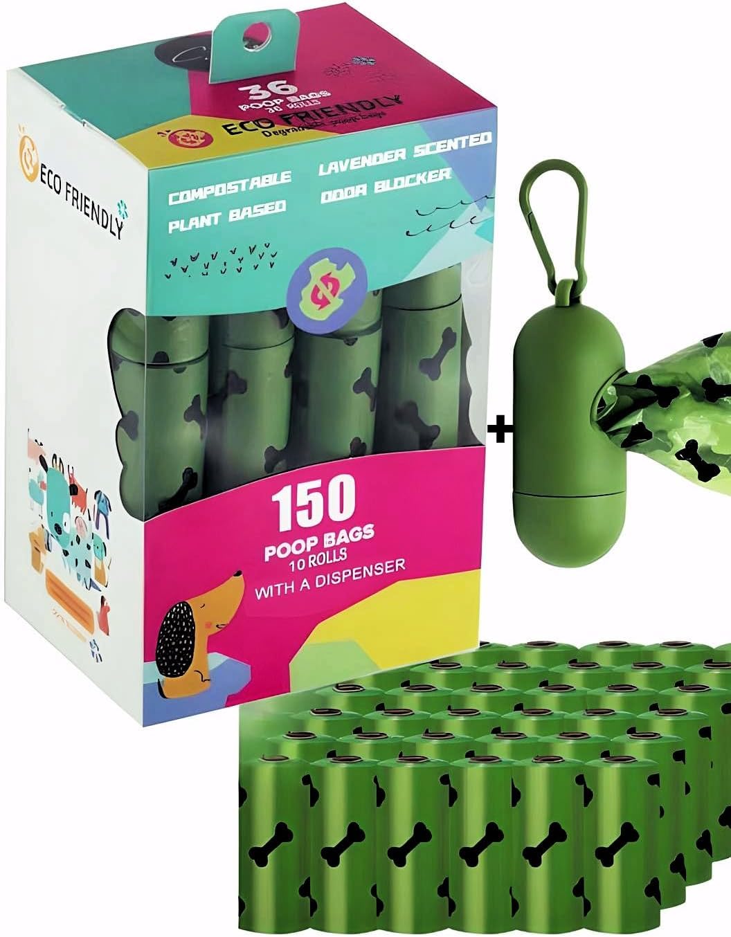 Biodegradable Lavender Scented Dog Poop Bags - 150 Leakproof & Sturdy Waste Bags for Small & Large Dogs | Eco-Friendly Pet Cleanup for Walks, Parks & Travel