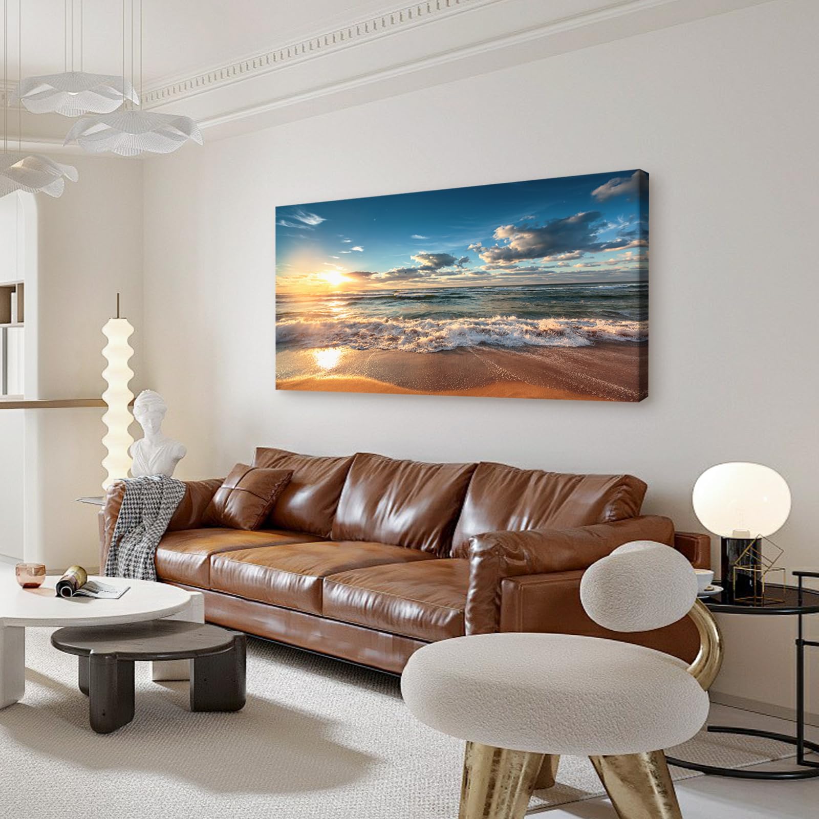 DBLAKI DB3562 Framed Beach Sunset Ocean Wall Art - Stunning Cloudscape & Sunrise Photography Canvas Print, Ready to Hang for Living Room, Bedroom & Office Decor | Coastal Nature Pictures for Beach House & Seaside Theme