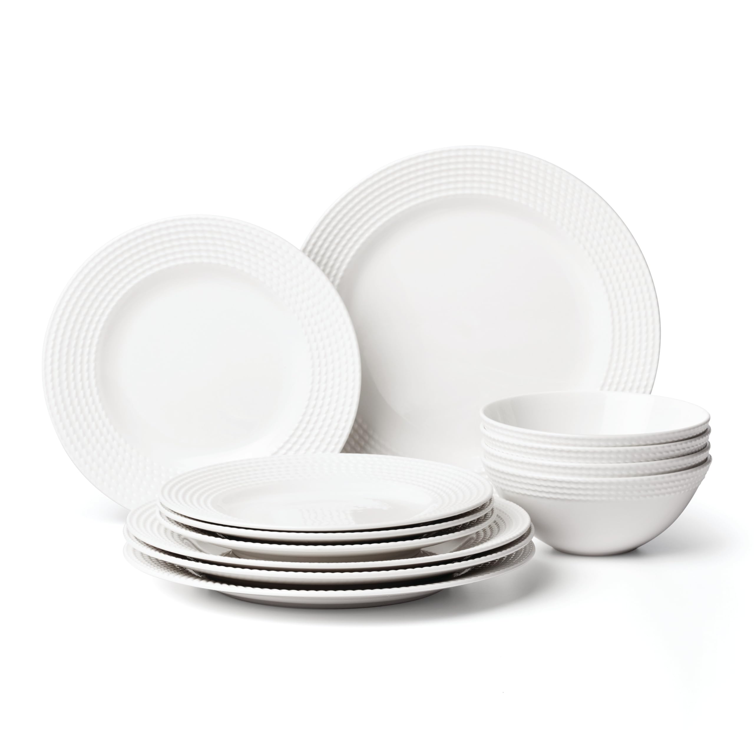 Kate Spade New York Wickford 16-Piece Dinnerware Set - White Porcelain Dinner Plates, Salad Plates, Bowls & Mugs - 15.75 LB Complete Set for Elegant Dining, Entertaining & Gift Giving
