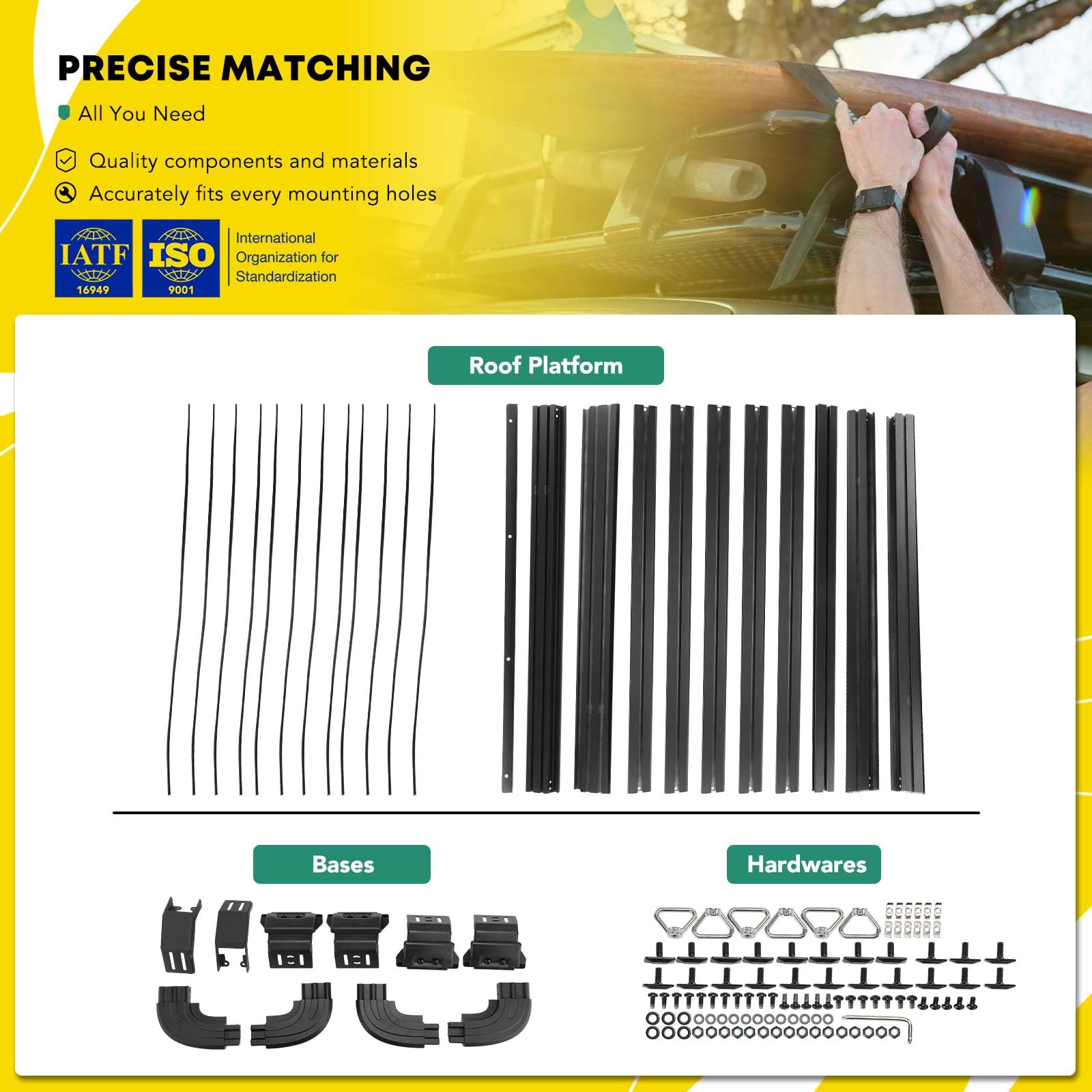 YHTAUTO Heavy-Duty Aluminum Alloy Car Roof Rack Cargo Carrier - Fits Jeep Wrangler JK/JL (2007-2023) & Gladiator (2019-2023) with Hard Top - 200 lbs Capacity - Perfect for Rooftop Tents, Kayaks, Bikes, Snowboards & Outdoor Adventures