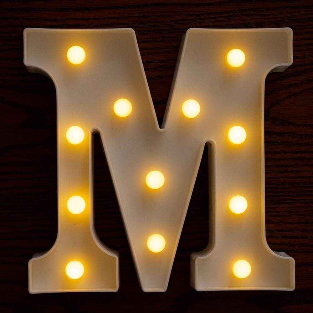 LED Letter Lights Sign - Battery Powered Light Up Letters for Wedding, Birthday, Party & Christmas Decor - Night Light for Home, Bar, Nursery & Bedroom - Perfect for Romantic Ambiance & Holiday Lighting (Letter M)
