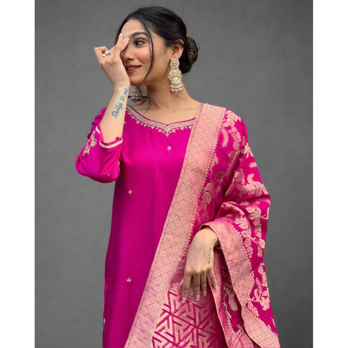 Elegant Dark Pink Cotton Silk Kurta Set for Women | Comfortable & Stylish Indian Ethnic Wear | Perfect for Festivals, Weddings & Casual Outings