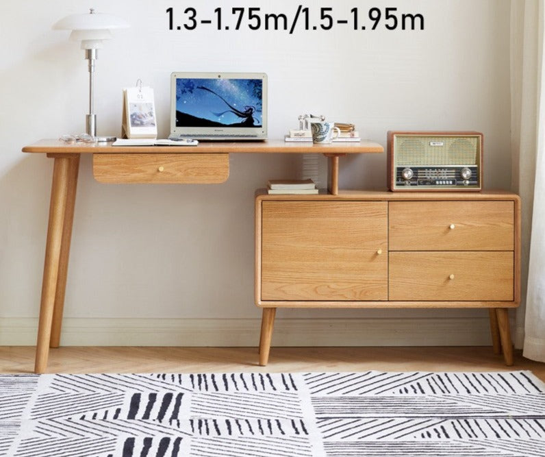 Solid Oak Wood Adjustable Height Office Desk - Extendable Workstation for Home & Business Use
