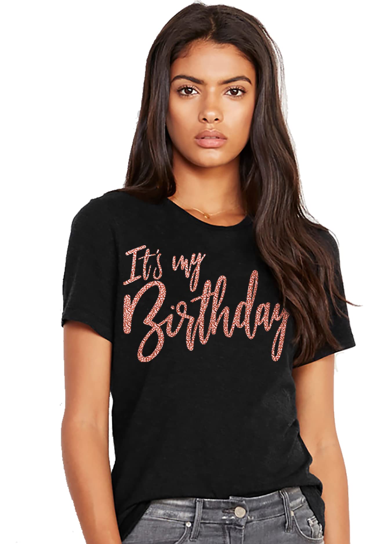 Women's Birthday Squad T-Shirt - Glam Rose Gold Party Tee - Black Small - Fun Group Outfits for Girls' Night Out & Bachelorette Parties