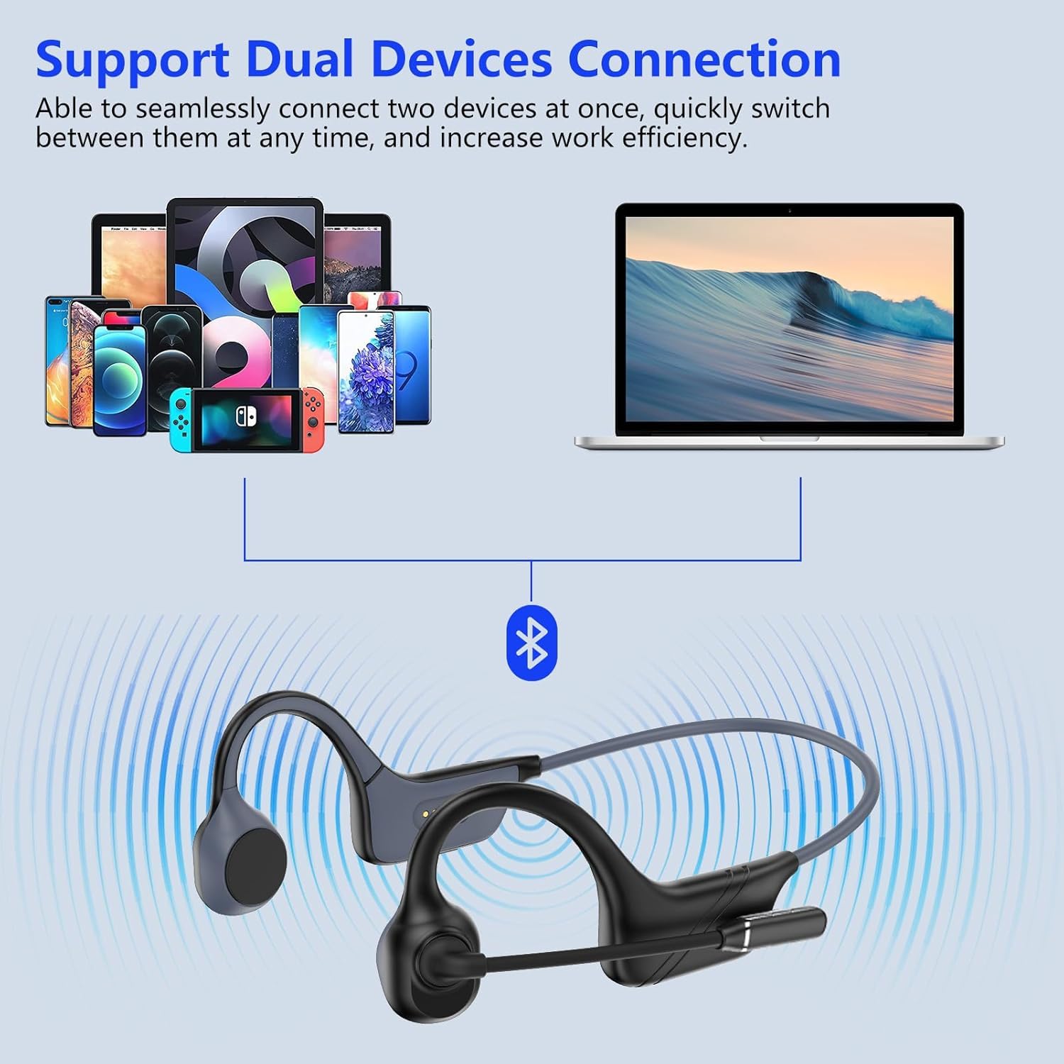 Bone Conduction Headphones with Mic - Open-Ear Bluetooth Headphones with Noise Canceling Boom Mic | Wireless Stereo Headset for Running, Cycling, Workouts & Outdoor Activities | Perfect for Meetings, Driving, Home Office & Online Classes