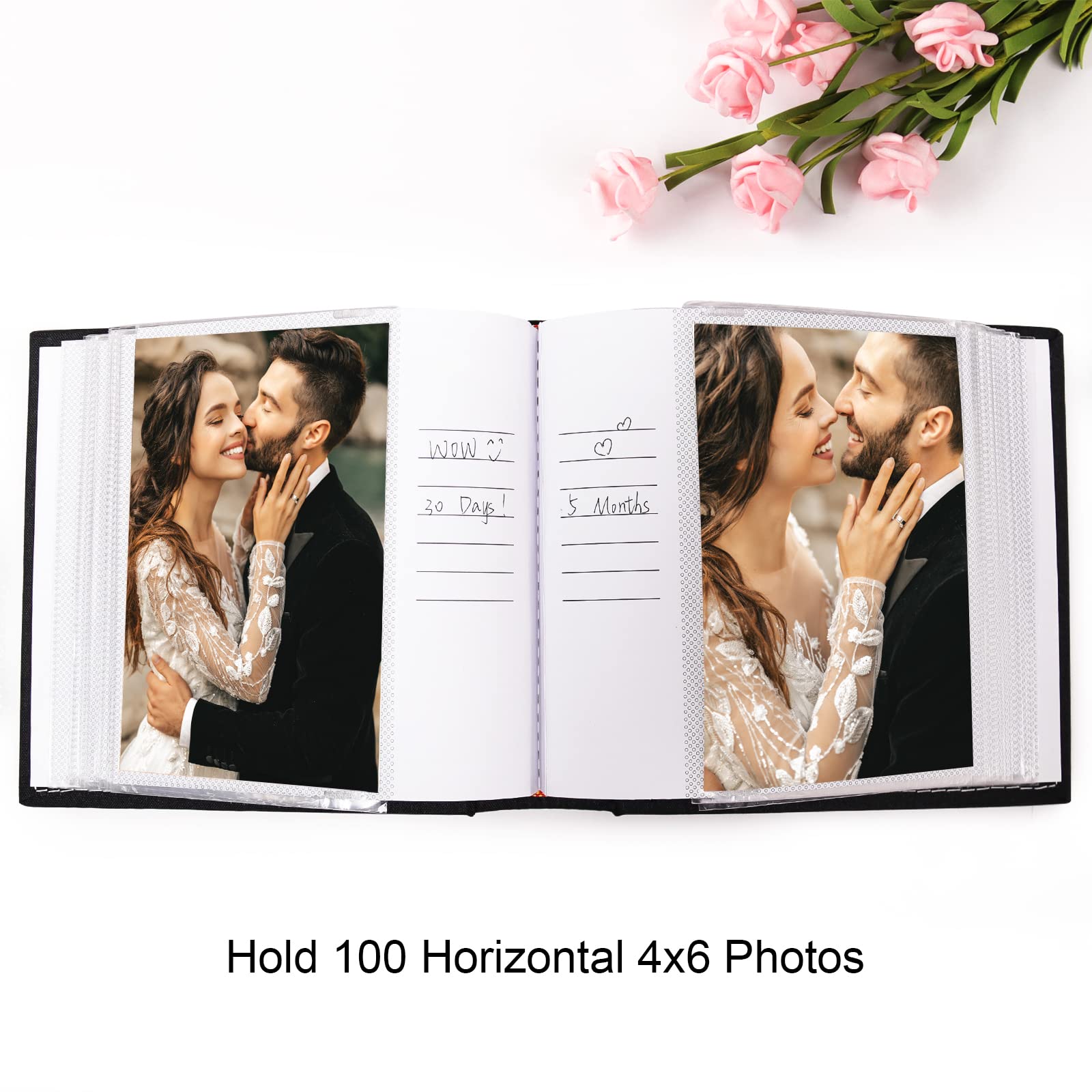 Vienrose 4x6 Photo Album - Holds 100 Pictures, Linen Frame Cover with Memo Areas, Large Capacity Slip-in Photo Book for Wedding, Baby, Vacation (White) - Perfect for Preserving Family Memories and Special Events