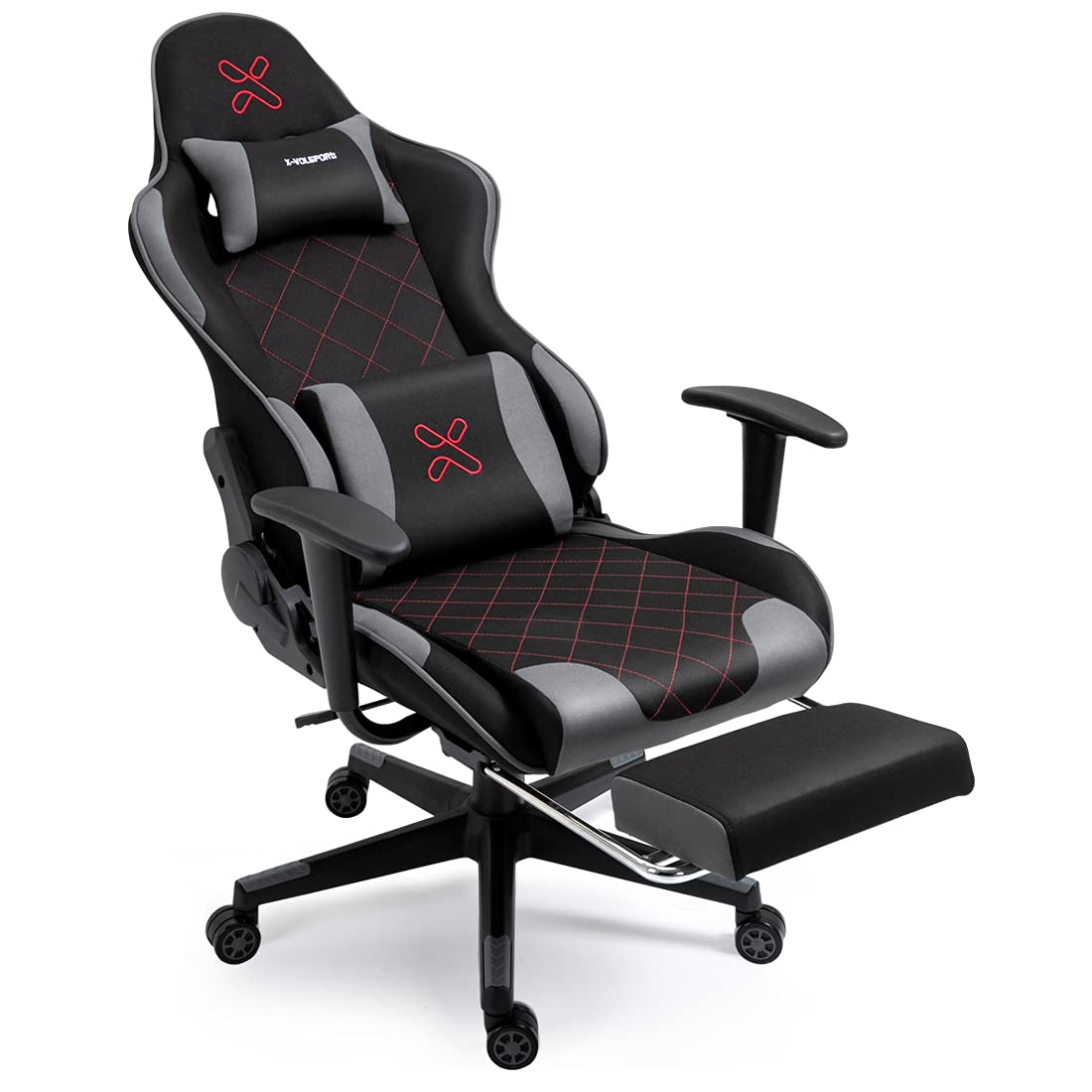 X-VOLSPORT Ergonomic Gaming Chair with Footrest - High Back Office Chair, Racing Style Fabric Computer Chair with Adjustable Headrest & Lumbar Support for Home, Office, and Gaming Setup