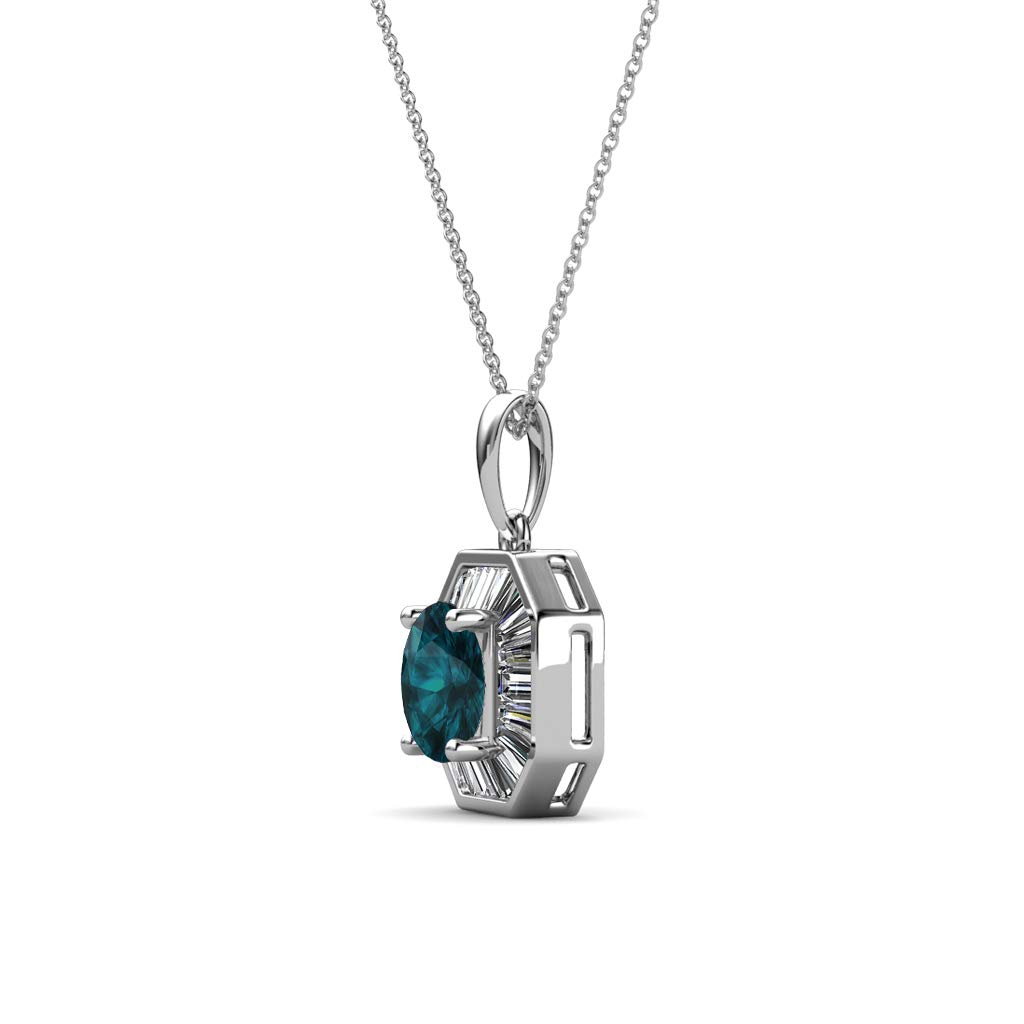 London Blue Topaz & Natural Diamond Halo Pendant 1.69 ctw in 14K White Gold with 18 Inch Chain | Elegant Necklace for Women, Perfect Gift for Anniversary, Birthday & Special Occasions