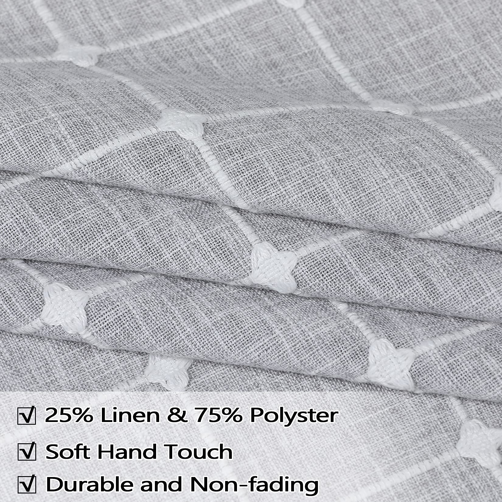 CAROMIO Farmhouse Window Valances - Boho Gingham Linen Curtains for Kitchen & Bedroom (Grey, 52x15 Inches) - Perfect for Rustic Home Decor & Cozy Room Accents