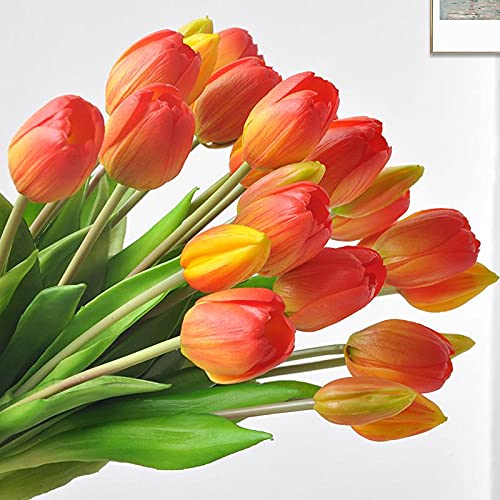 10 PCS Artificial Tulip Flowers - Real Touch Faux Silk Tulips Bouquet for Home, Office, Wedding, Party Decor - Vibrant Orange Fake Tulips for Table Arrangements, Birthday Gifts & Garden Store Decoration