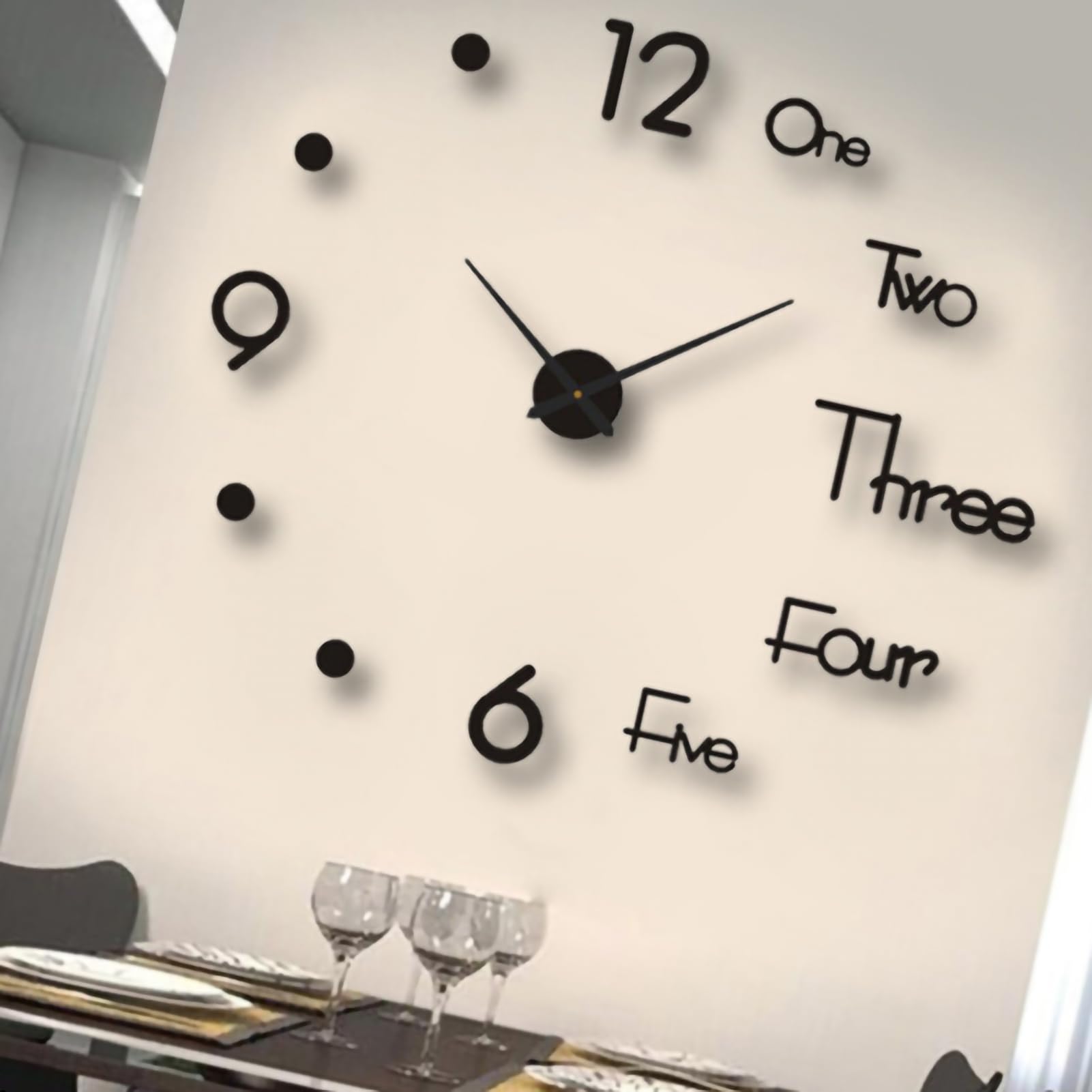 PerGar Frameless Luminous Wall Clock - Modern Silent Battery Operated Night Light Clock for Living Room, Bedroom & Office Decor (Black, 90cm) - Perfect for Nighttime Visibility & Stylish Home Décor