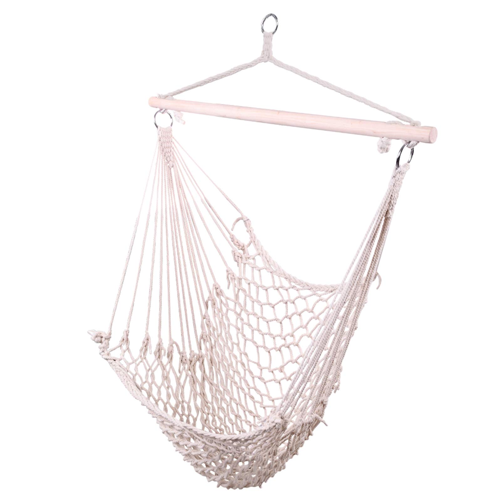 Candora Cotton Rope Hanging Chair - Beige Boho Indoor/Outdoor Swing Chair for Patio, Garden, Balcony & Bedroom Relaxation | Comfortable Air/Sky Chair with Sturdy Rope Design