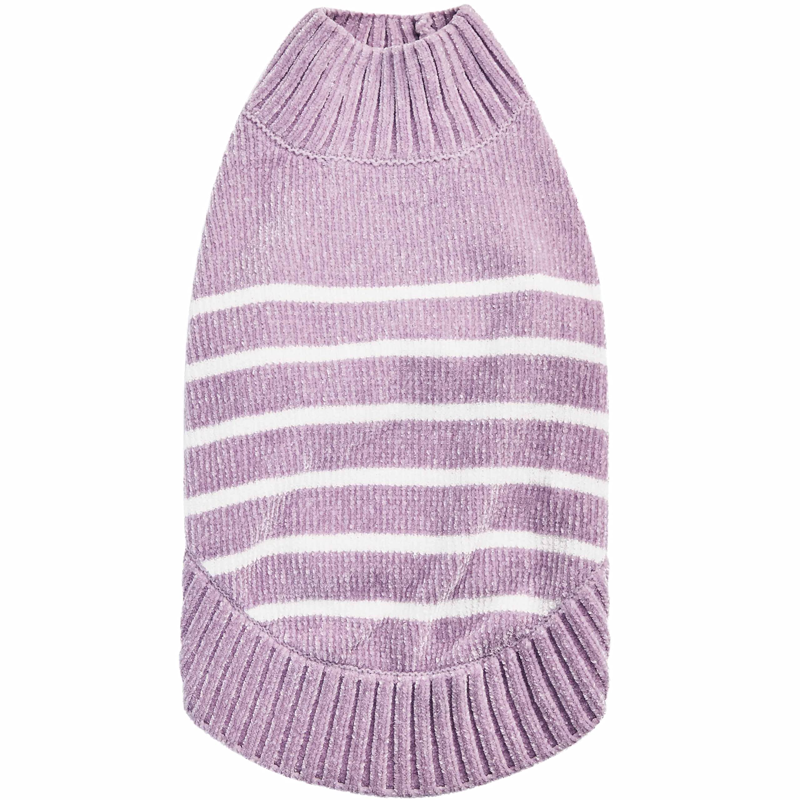 Lavender Frost Chenille Dog Sweater - Soft & Cozy Striped Pet Clothing, 12
