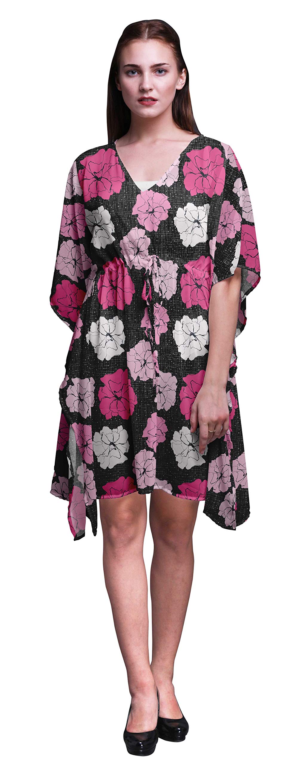 Bimba Women's Short Caftan Midi Dress - Beach Cover Up, Swimwear Cover Up, Summer Kaftan Dress for Pool, Vacation & Boho Style Outfits