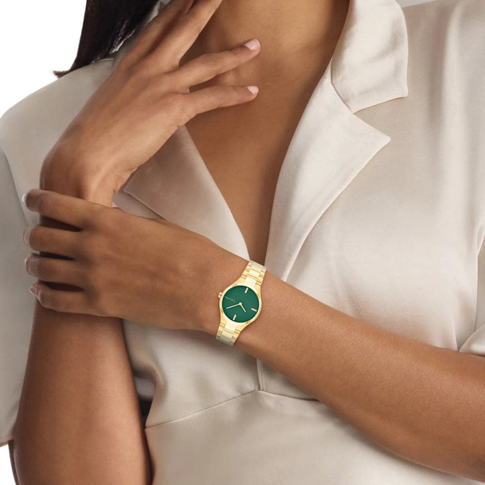 Calvin Klein Women's Green Dial Gold Stainless Steel Watch 25200333 - Elegant Fashion Accessory for Office, Party & Everyday Wear