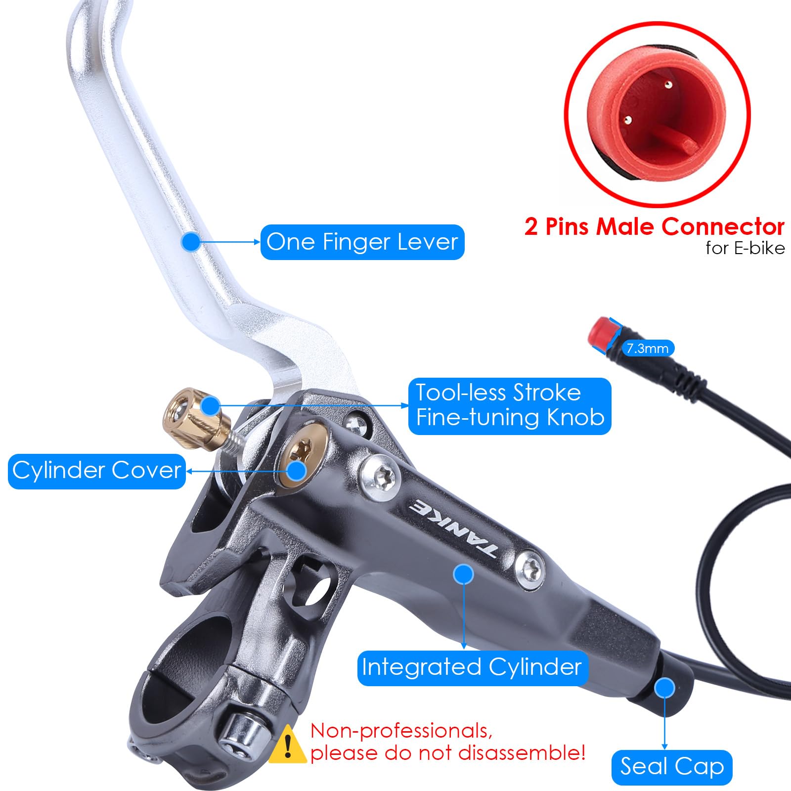 JFOYH 4-Piston Hydraulic Disc Brake Set for Electric Bikes - Includes Brake Tool Kit & EMTB Power-Off Sensor with 2-PIN Waterproof Connector - Pre-Bled with Mineral Oil - Perfect for Mountain Biking, Commuting & Off-Road Adventures