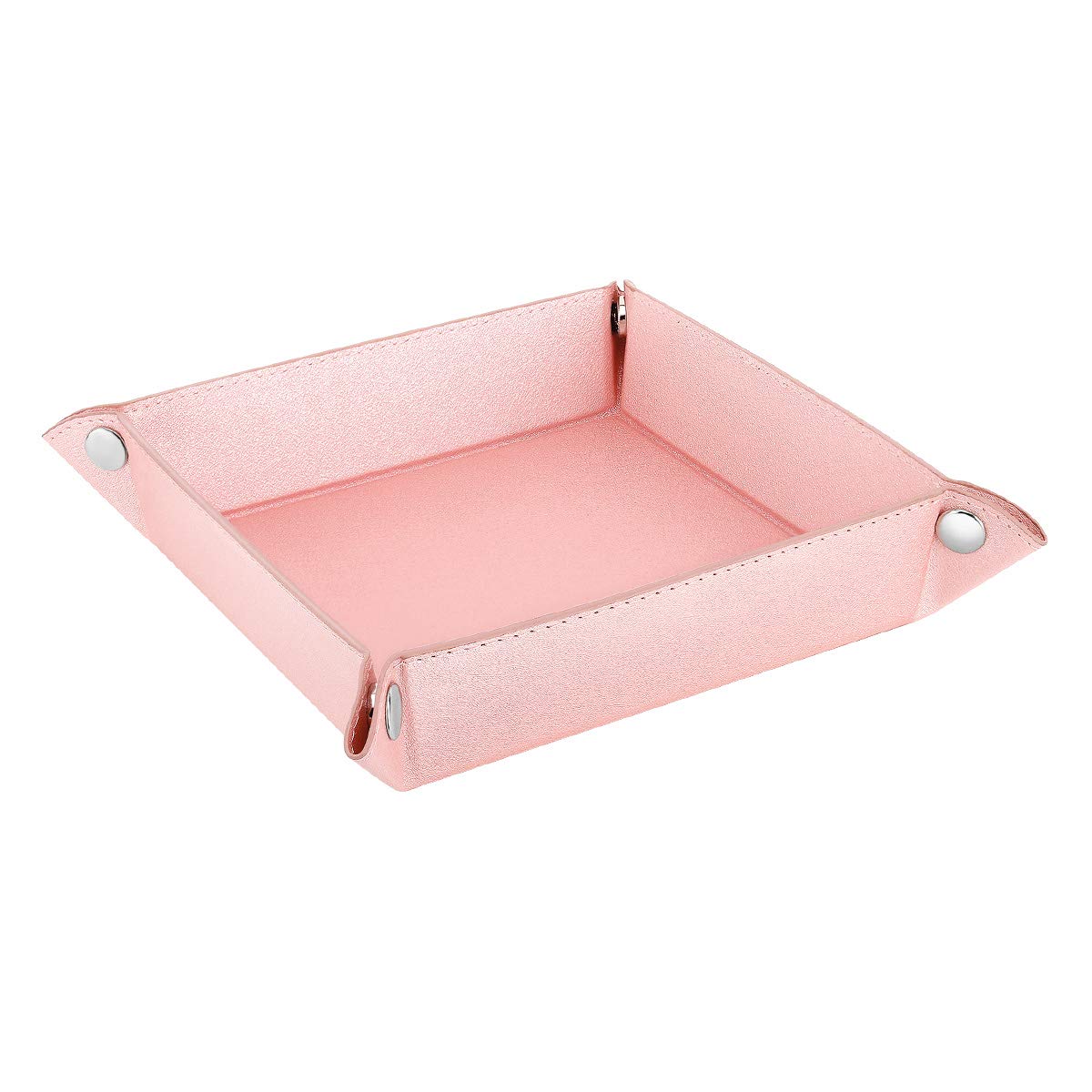 PU Leather Valet Tray for Men & Women - Desktop Jewelry Storage Organizer, Catchall Tray for Wallet, Coins, Phone & Keys | Entryway, Bathroom & Nightstand Organizer - Pink