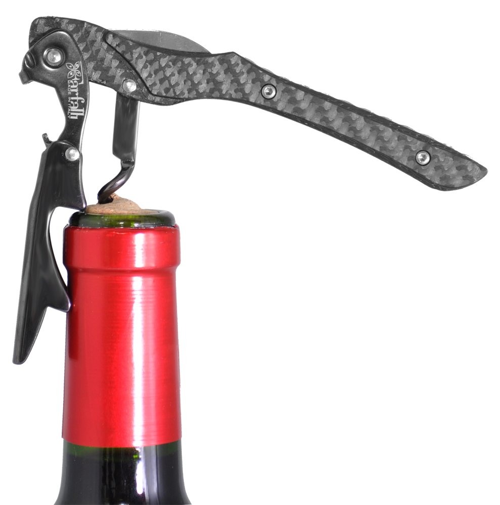 Premium Castello Carbon Fiber Waiter's Corkscrew with Genuine Leather Pouch - Elegant Wood Gift Box - Perfect for Wine Lovers, Sommeliers & Restaurant Professionals