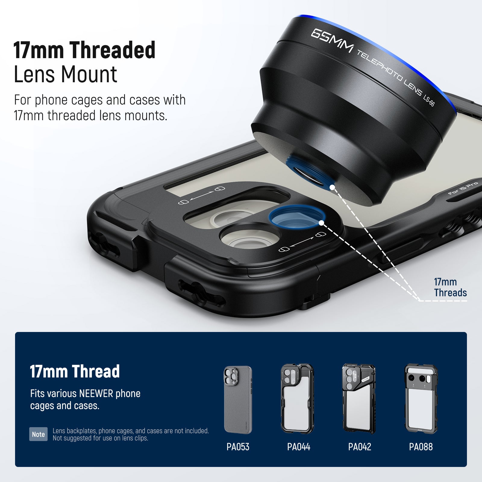 NEEWER LS 66 65mm HD Telephoto Lens for Smartphones - 17mm Thread & Lens Hood Included - Perfect for Travel, Wildlife & Portrait Photography