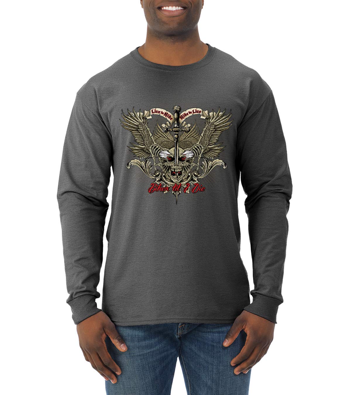 Biker Til I Die Live to Ride Motorcycle T-Shirt for Men - Long Sleeve Graphic Tee for Bikers, Motorcycle Enthusiasts & Truck Drivers - Perfect for Riding, Road Trips & Casual Wear