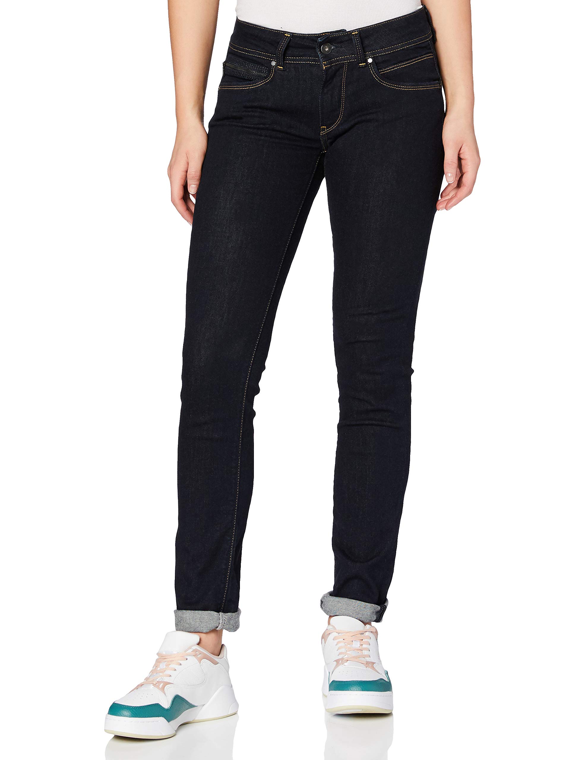 Pepe Jeans New Brooke Slim Jeans for Women - Blue/Raw Denim Pants - EU 38 (US 28/32) - Comfortable & Stylish Slim Fit Jeans for Casual Wear, Office & Night Out