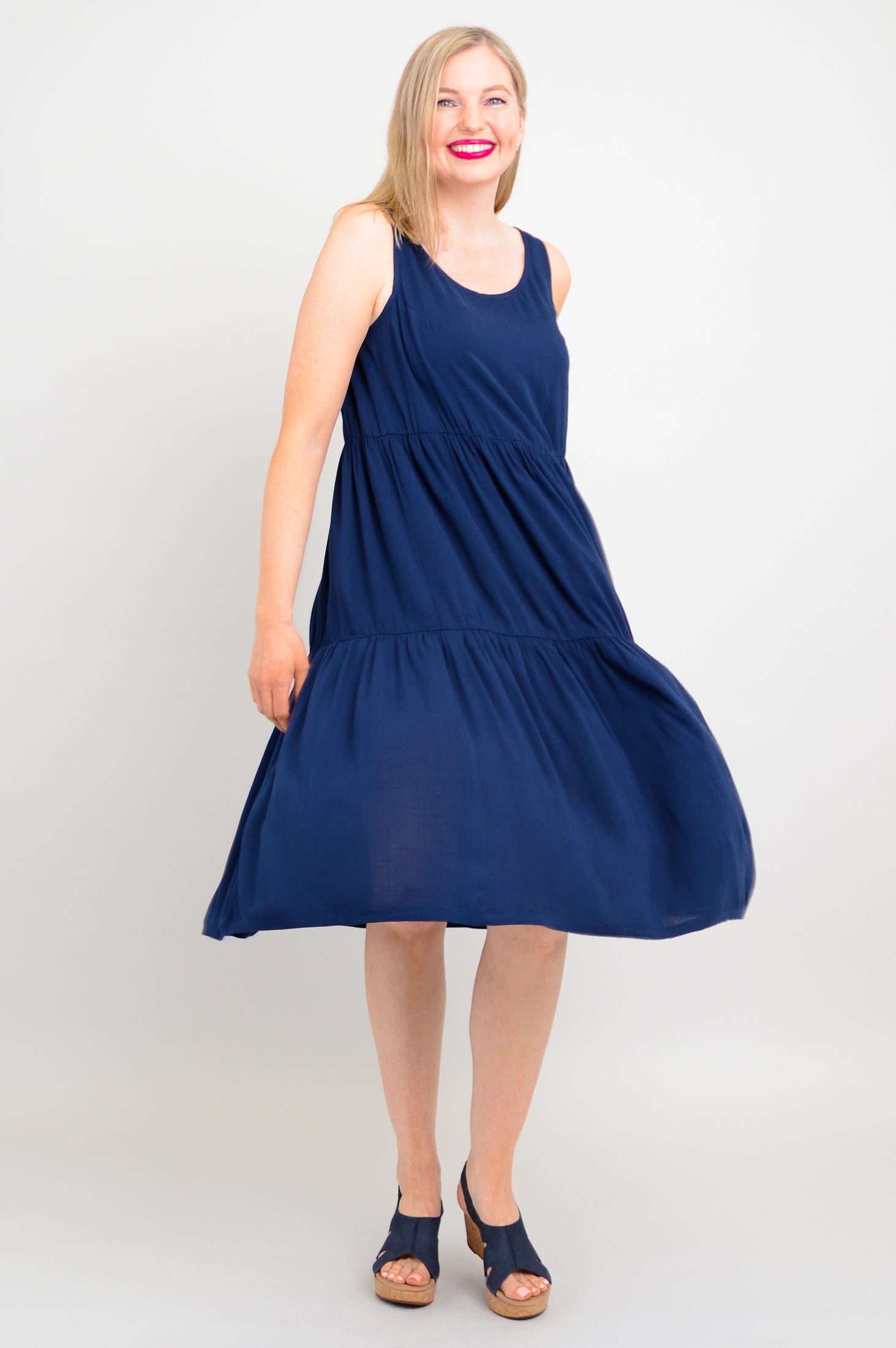 Juni Dress - Women's Linen Bamboo Blend Maxi Dress in Indigo Blue | Perfect for Summer, Beach, and Casual Outings