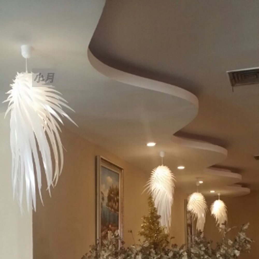 Modern IRACUS DIY PVC Feather Wing Pendant Light - Acrylic Chandelier for Dining Room, Bedroom, Study, Balcony & Hallway - Elegant White Ceiling Fixture (Perfect for Home Decor & Ambient Lighting)