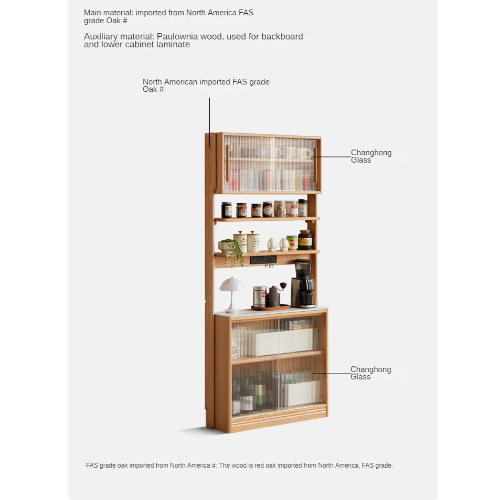Solid Oak Wood Sideboard with Rock Board Top - Multifunctional Dining Room Storage Cabinet for Kitchen, Living Room & Entryway Organization