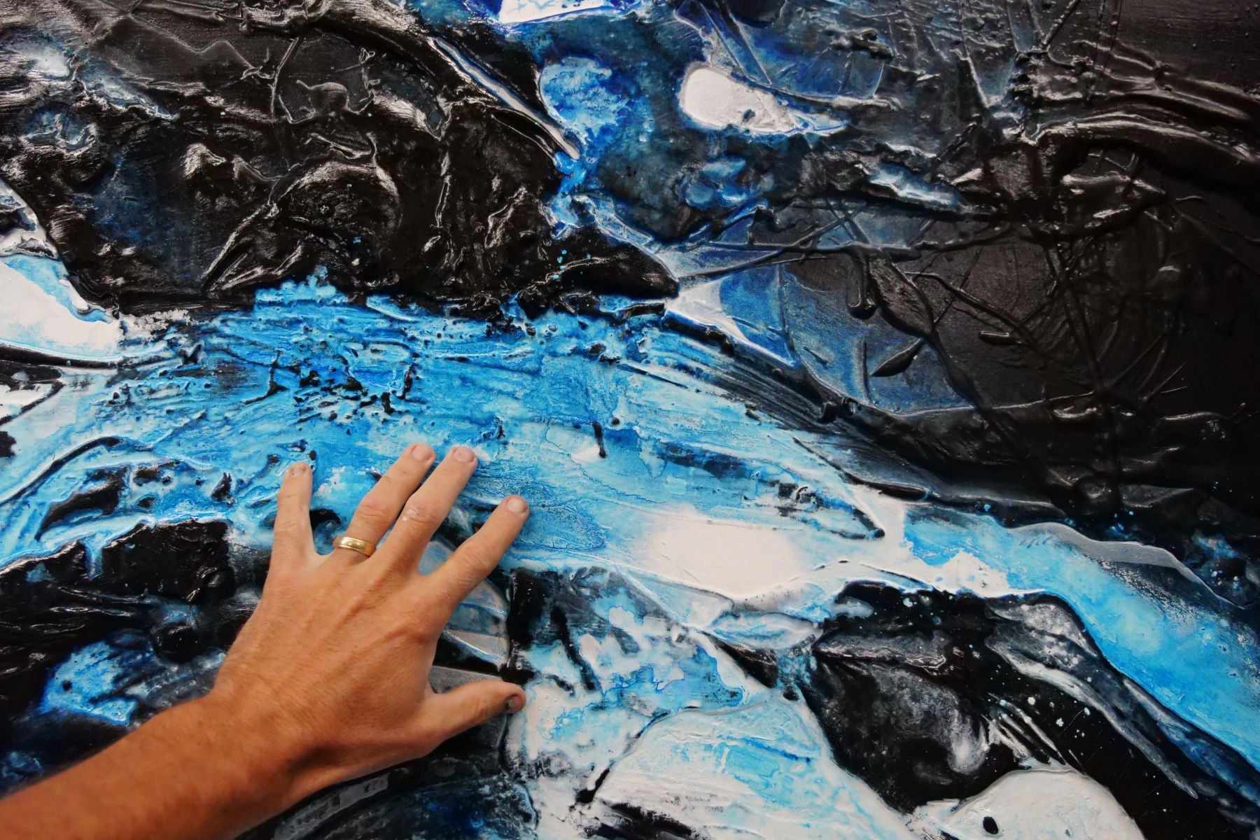 Blackened Rain 270cm x 120cm Black Blue Textured Abstract Canvas Art - Modern Wall Decor for Living Room, Bedroom & Office