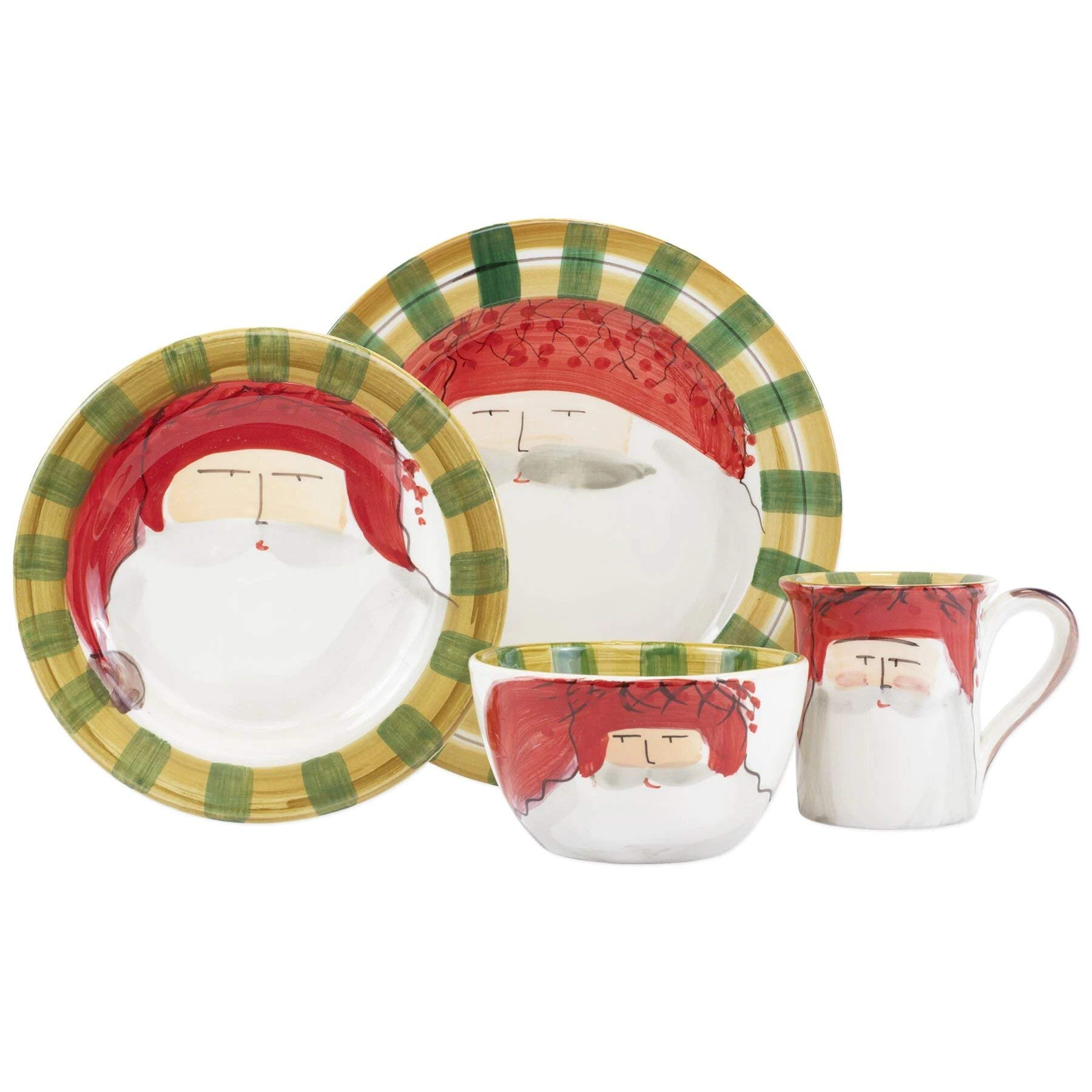 Vietri Old St. Nick Red Hat 4-Piece Christmas Dinnerware Set - Ceramic Bowl, Mug, Salad & Dinner Plates for Holiday Entertaining & Festive Dining