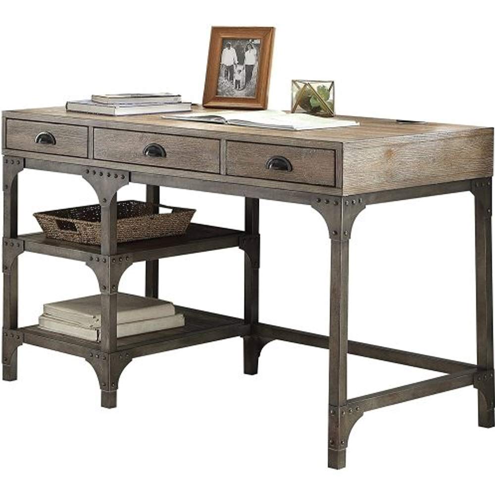 Weathered Oak Desk with Antique Silver for Home Office