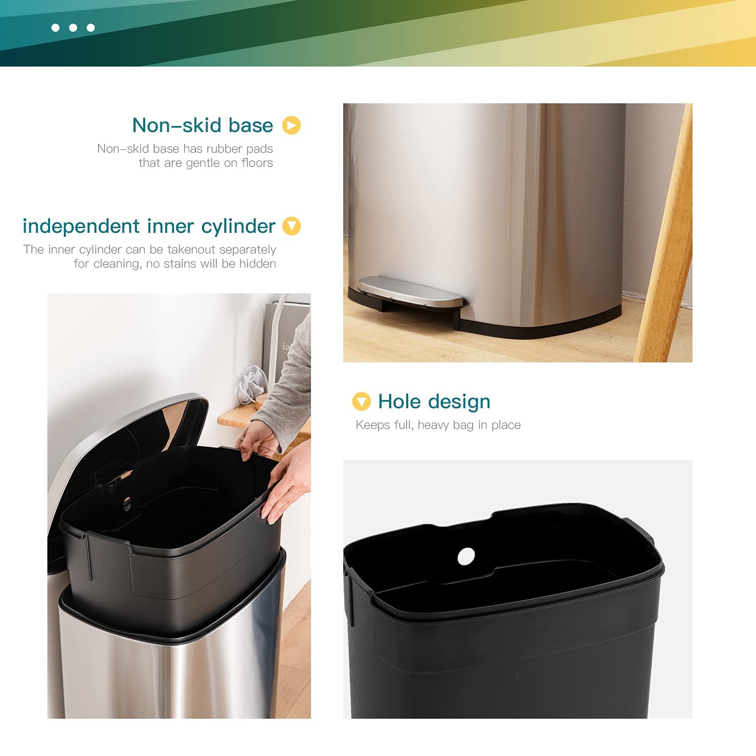 13 Gallon Stainless Steel Trash Can with Lid - 50L Fingerprint-Proof Kitchen Garbage Bin for Office, Bedroom & Bathroom - Durable Step Pedal Design for Hands-Free Disposal