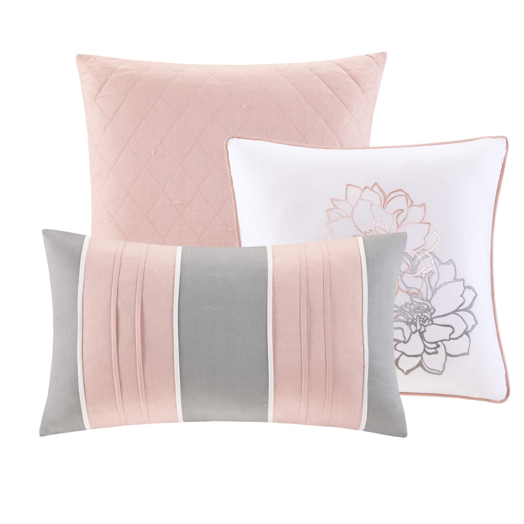 Madison Park Lola 100% Cotton Quilt Set - Floral Channel Stitch Design All Season Lightweight Bedspread with Shams & Decorative Pillows, Full/Queen Size (90x90 Inches), Blush 6-Piece Set | Perfect for Master Bedroom, Guest Room & Cozy Home Decor