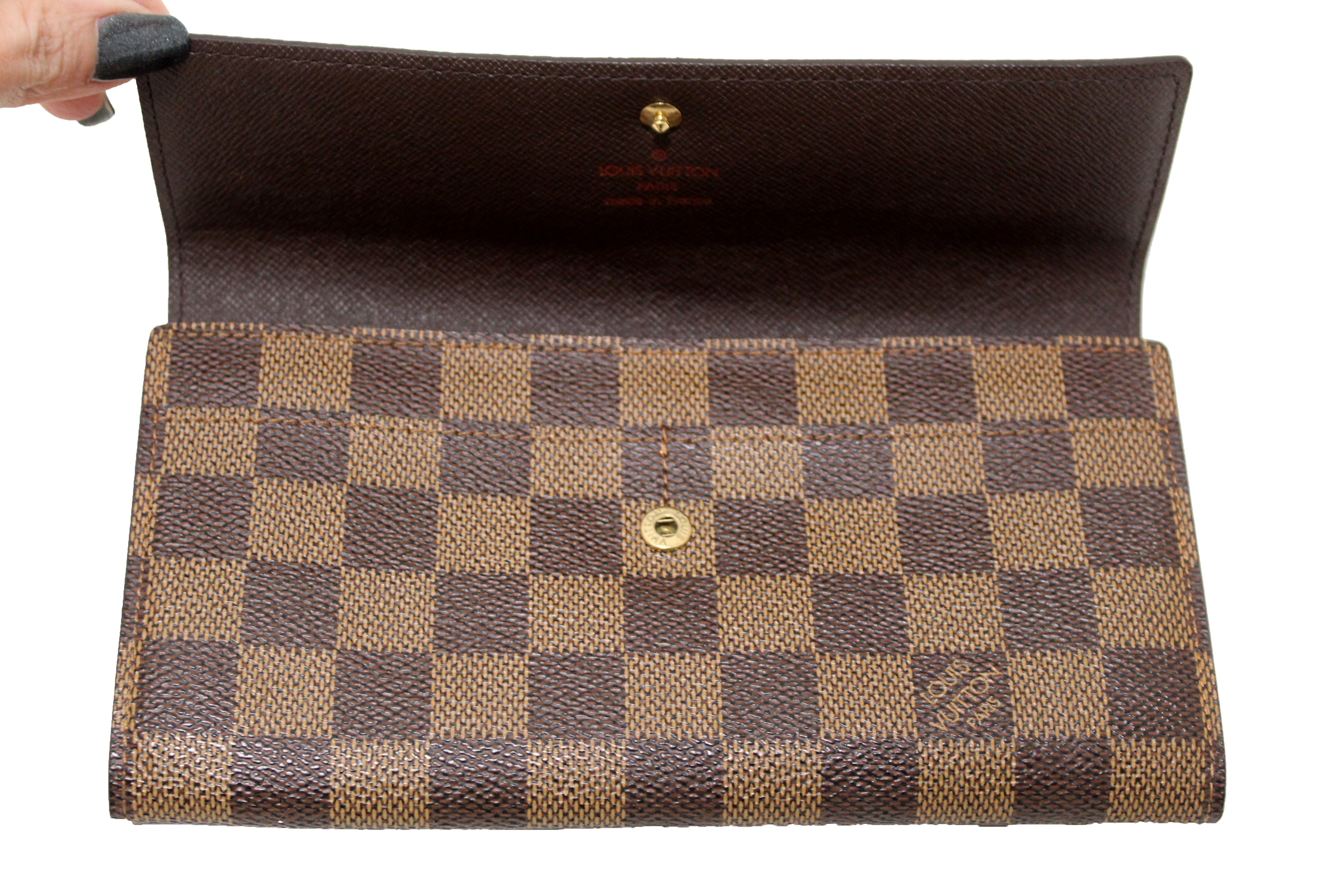 Authentic Louis Vuitton Damier Ebene Canvas Sarah Wallet - Luxury Women's Bifold Wallet with Multiple Card Slots & Coin Pocket - Perfect for Everyday Use, Travel & Special Occasions