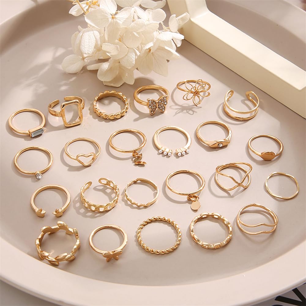 48PCS Vintage Butterfly Heart Snake Rings Set - Gold Plated Geometric Hollow Rings for Women & Girls - Latest Stylish Jewelry for Parties, Gifts & Everyday Wear