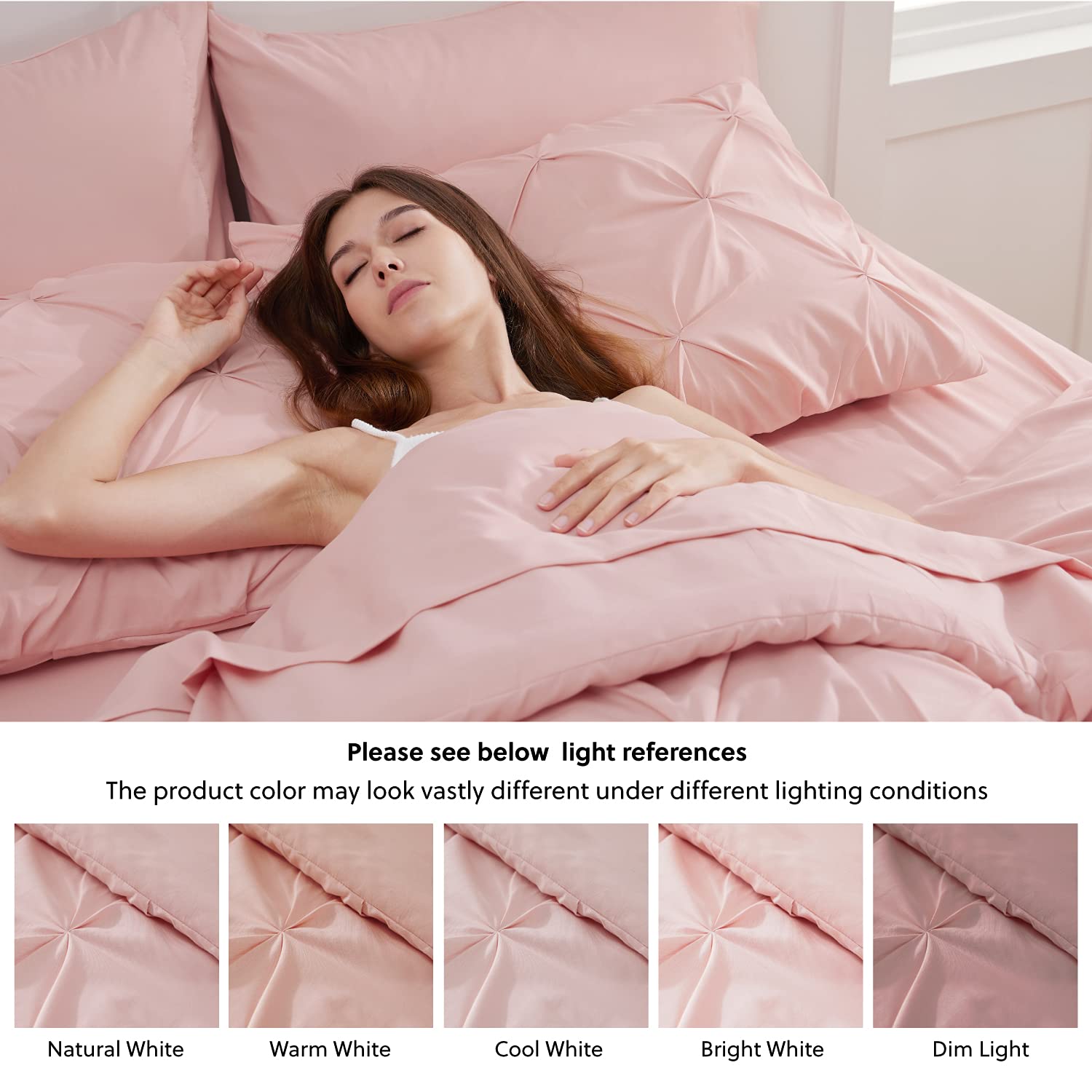 Bedsure King Size Comforter Set - 7 Piece Pink Pinch Pleat Bedding Set with Comforter, Sheets, Pillowcases & Shams | Ultra Soft GentleSoft™ Pintuck Design | Perfect for Master Bedroom, Guest Room & Gift Giving | Machine Washable Luxury Bed in a Bag