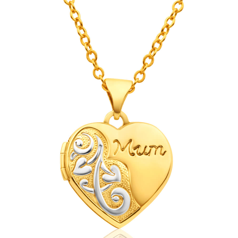 9ct Yellow Gold 'Mum' Floral Heart Locket Necklace - Elegant Mother's Day Gift for Women - Perfect for Birthdays, Anniversaries & Special Occasions