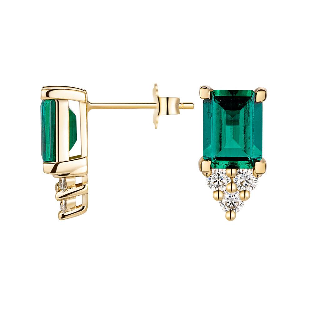 4 Carat Emerald Cut Green Emerald Stud Earrings with Trio Moissanite Diamonds - Elegant Wedding, Anniversary & Evening Party Jewelry Gift for Women