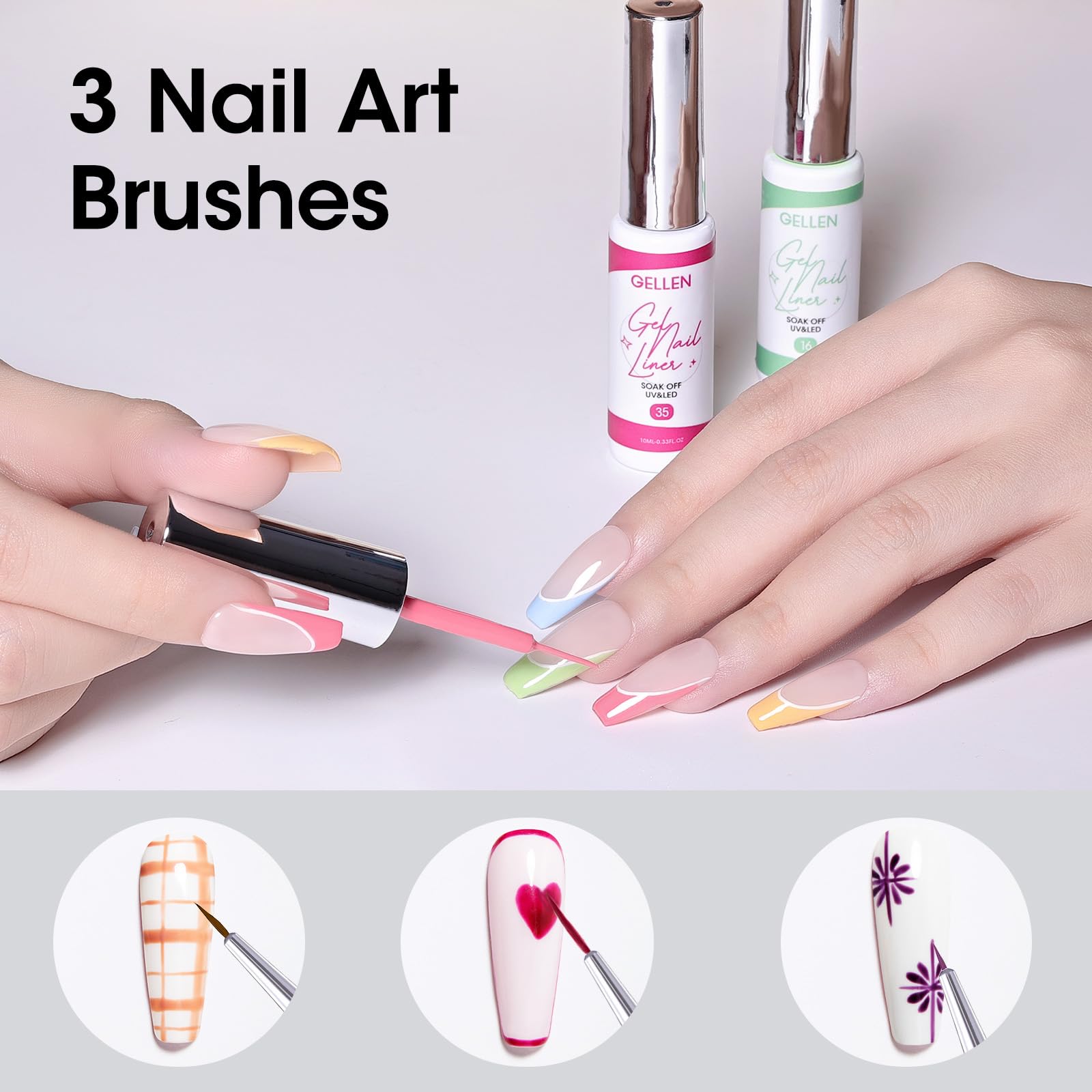 Gellen 6 Colors Gel Nail Polish Set - Red, Pink, Green UV LED Soak Off Nail Art Kit with Thin Brush | Professional Manicure for Home & Salon Use | Perfect for Parties, Weddings & Special Occasions