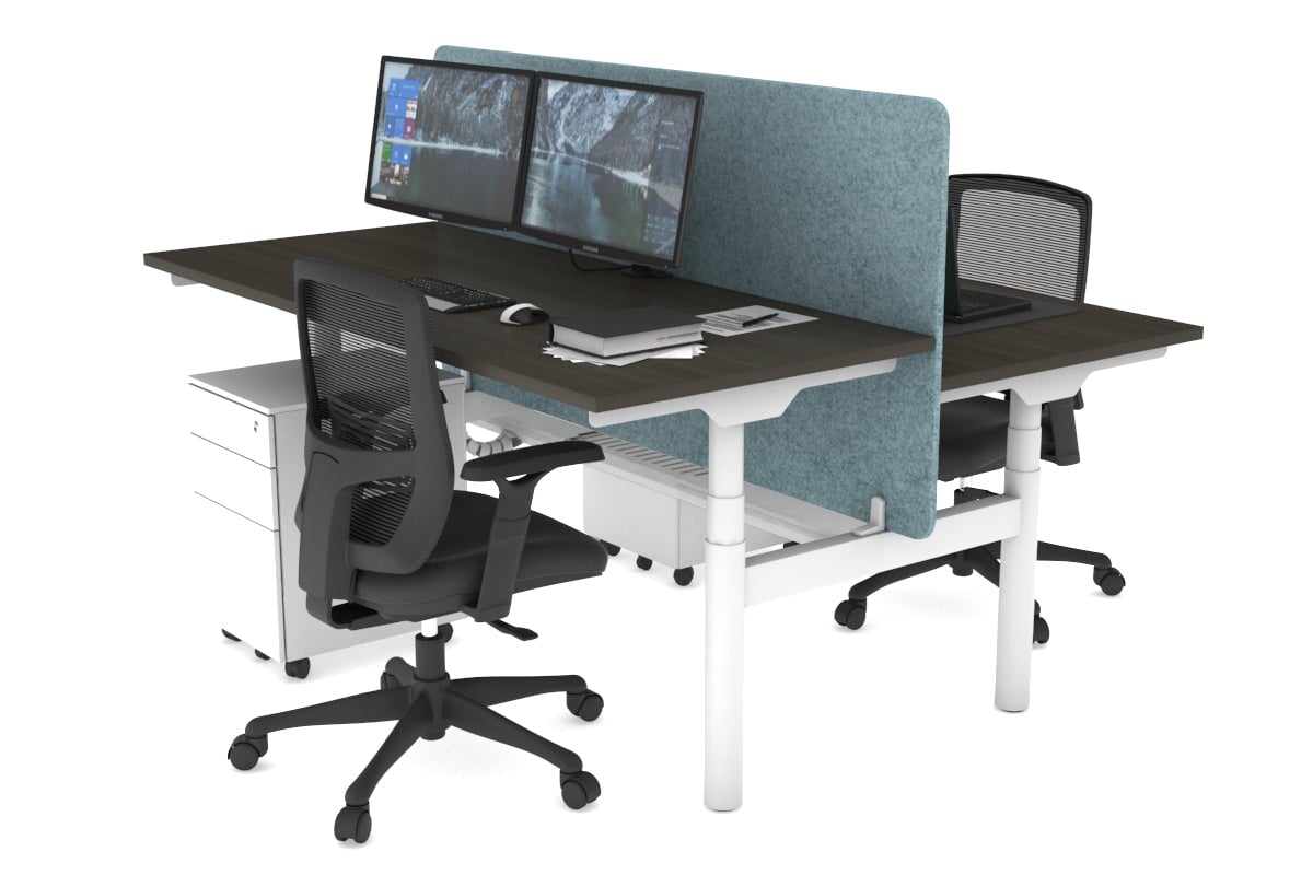 Flexi Premium Height Adjustable 2-Person H Bench Workstation - White Frame [1200L x 700W] - Ergonomic Office & Home Workspace Solution for Collaborative Teams
