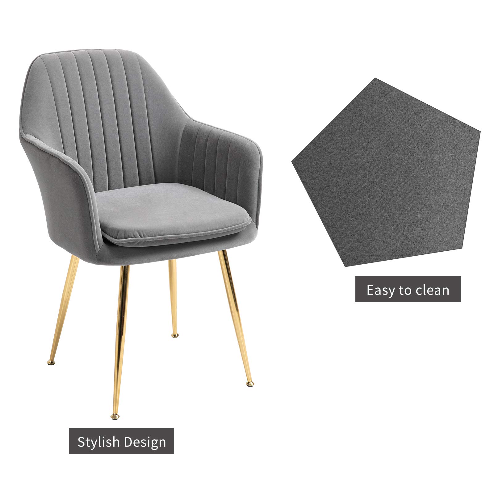 AVAWING Mid-Century Modern Velvet Dining Chairs Set of 4 - Grey Upholstered Accent Armchairs with Golden Legs for Living Room, Dining Room & Guest Seating | Perfect for Home Decor, Entertaining & Comfortable Gatherings