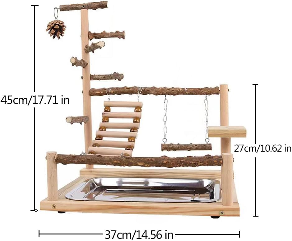 Premium Wooden Parrot Playground Stand - Chewable Bird Perch, Ladder & Swing Toy with Bell & Feeder for Parrots, Cockatiels, Lovebirds | Interactive Bird Cage Accessories for Exercise & Entertainment