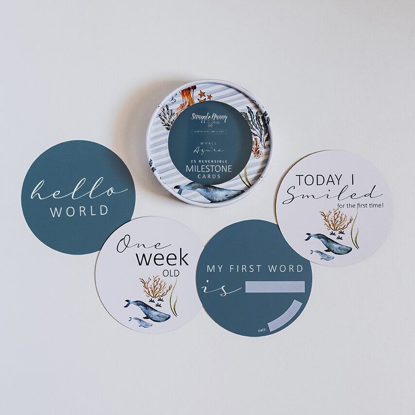Snuggle Hunny Reversible Milestone Cards - Whale & Azure Design for Baby Photo Props, Newborn Photography, and First Year Memory Keepsakes