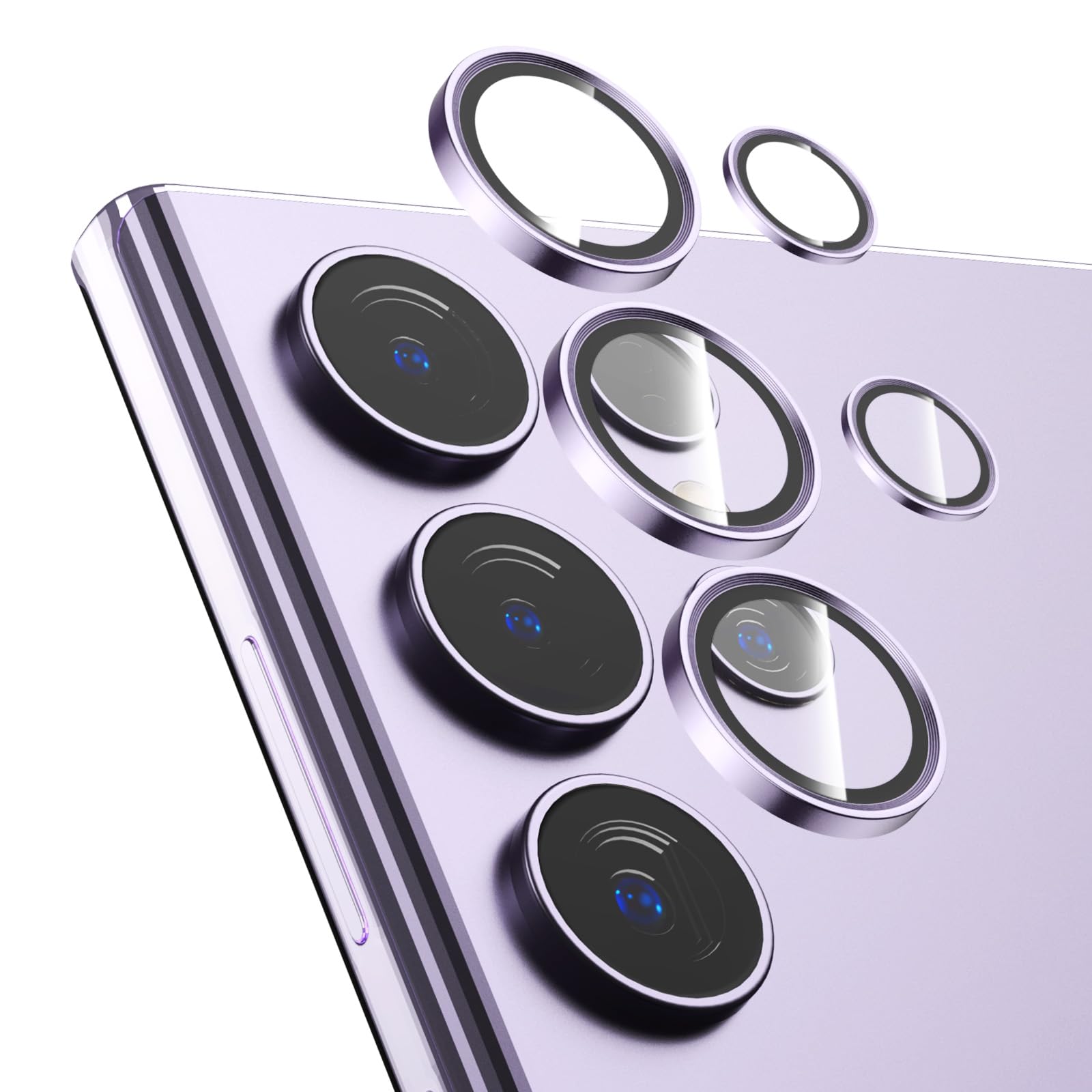 2 Pack 9H Hardness Purple Auto-Alignment HD Camera Lens Protector for Samsung Galaxy S24 Ultra - Metal Ring Back Screen Cover Film, Scratch-Resistant, Case Friendly | Perfect for Daily Protection & Style Enhancement