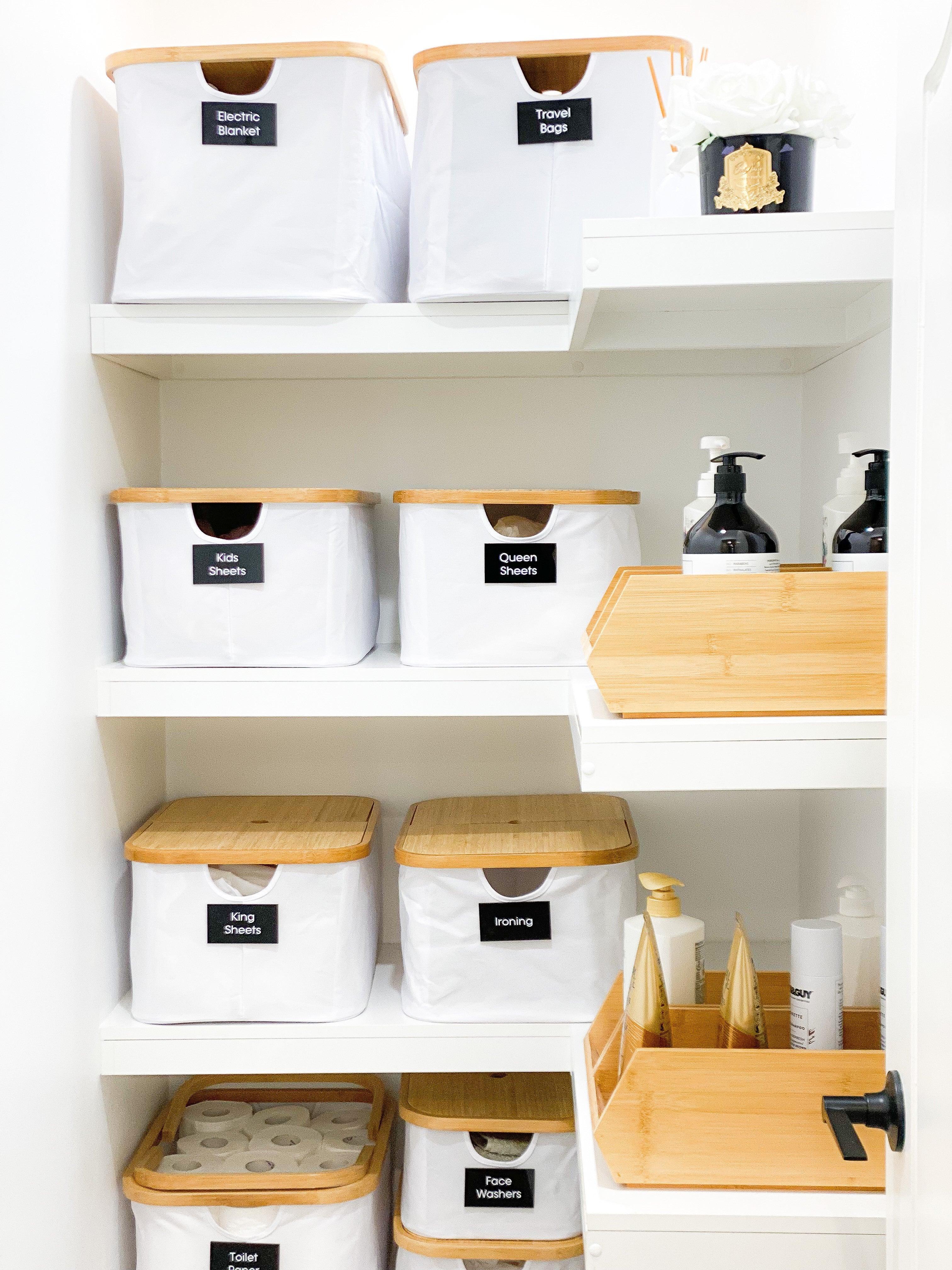 Eco-Friendly White Bamboo Linen Fabric Storage Basket - Small Size for Home Organization, Nursery, Bathroom & Closet Storage