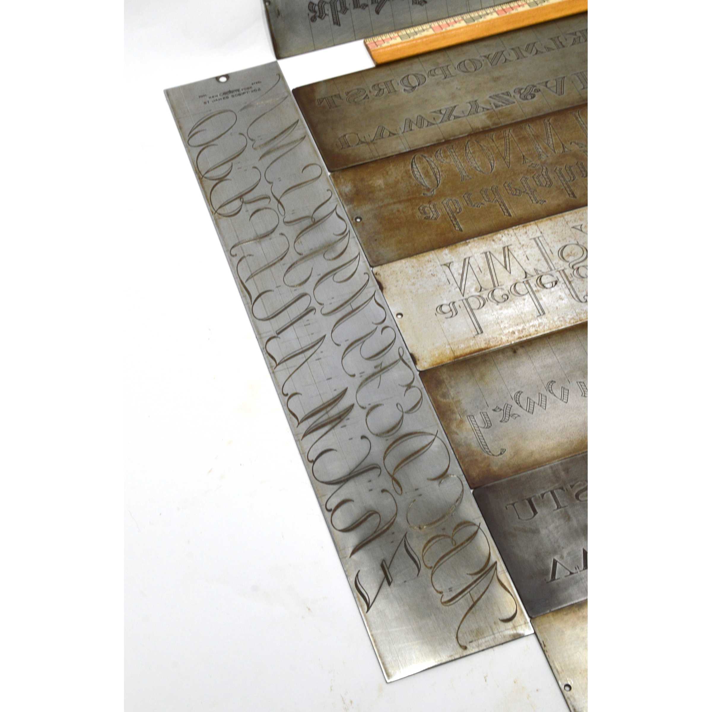Vintage CRONITE Engraving Font Plates - Set of 9 Metal Lettering Templates for Engravers & Pantograph Machines - Perfect for Jewelry Making, Trophy Engraving, and Metal Crafting