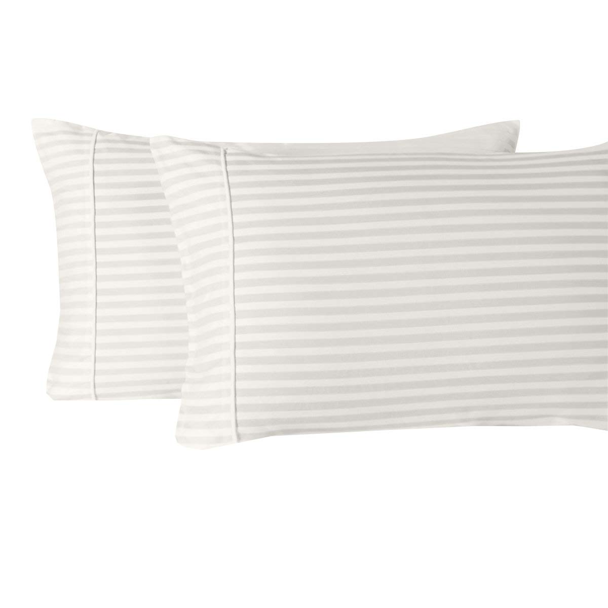 Royal Tradition Damask Striped 600-Thread-Count 100% Cotton King Size Pillowcase Set (2-Pack, Ivory) - Luxury Bedding for Hotel-Style Comfort at Home