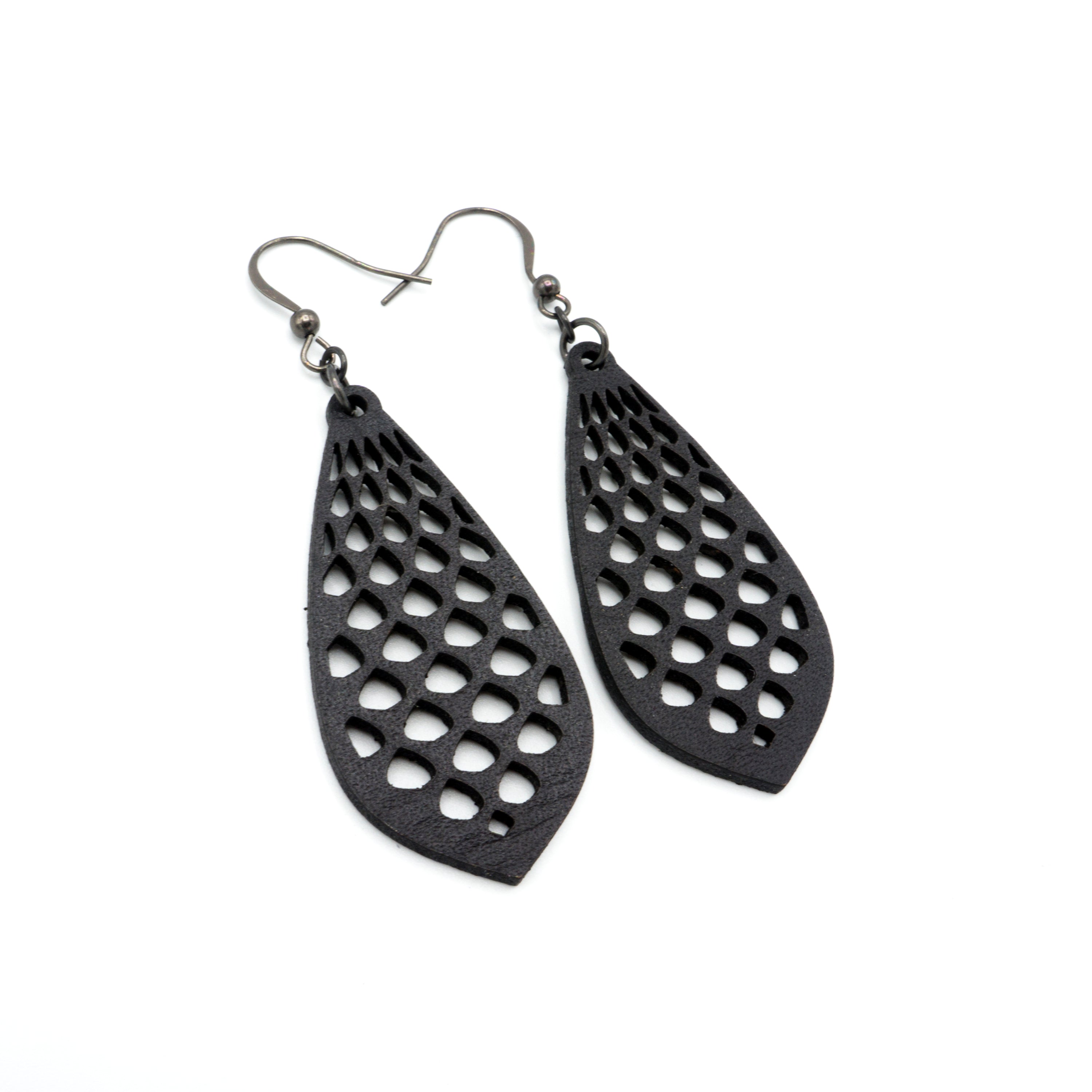 Gem Point 01 [M] Black Leather Earrings for Women - Boho Chic Handmade Dangle Earrings for Casual Wear, Parties & Special Occasions