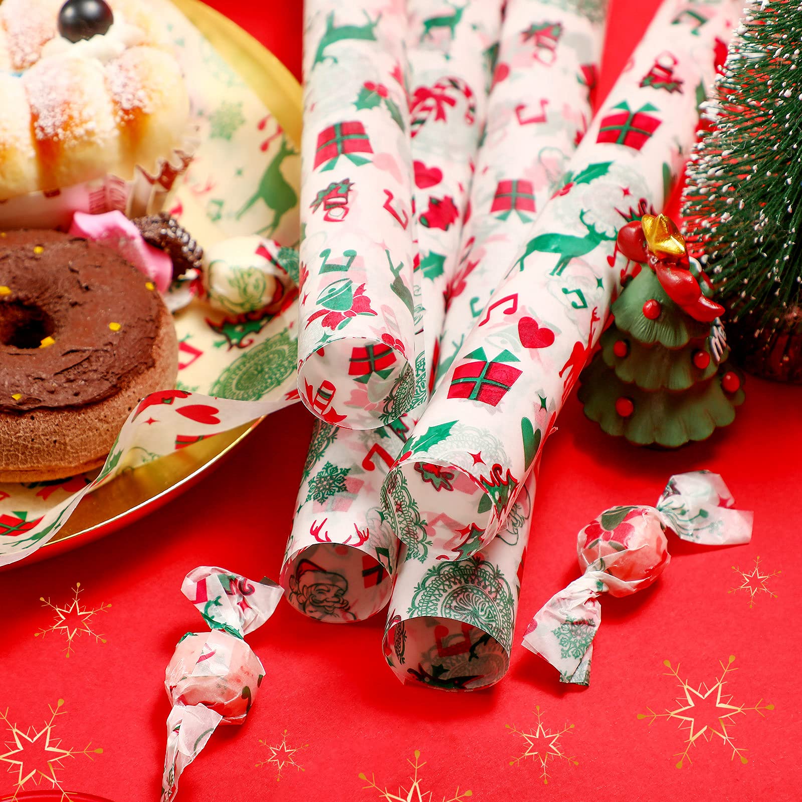 150-Piece Christmas Wax Paper Sheets - Reindeer Food Wrapping Paper, Xmas Greaseproof Wrapping Tissue for Baking, Cooking & Picnic - Holiday Kitchen Parchment Paper for Handmade Treats & Gift Wrapping