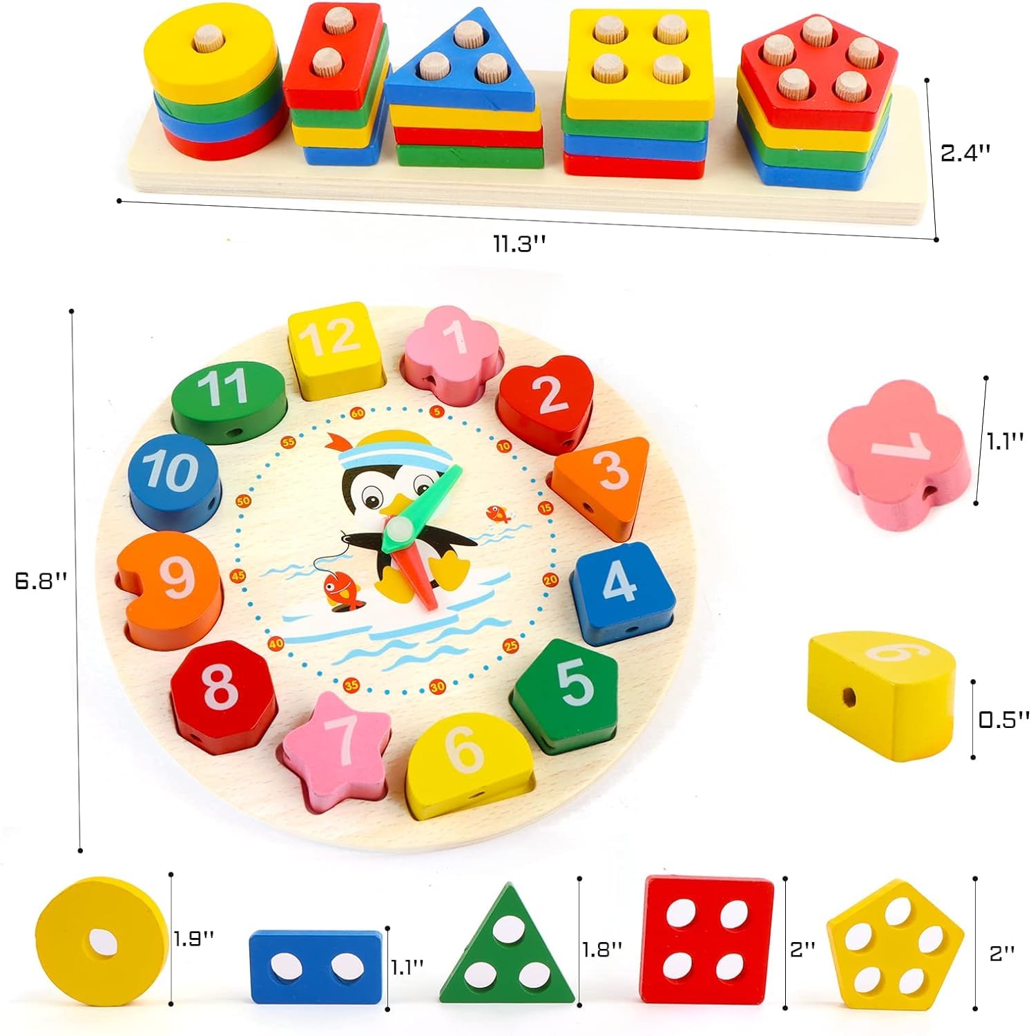 Montessori Wooden Block Toys for Toddlers 1-3 Years - 2 Pack Early Learning Sorting & Stacking Educational Toys | Perfect for Preschool Classroom, Daycare & Home Playtime